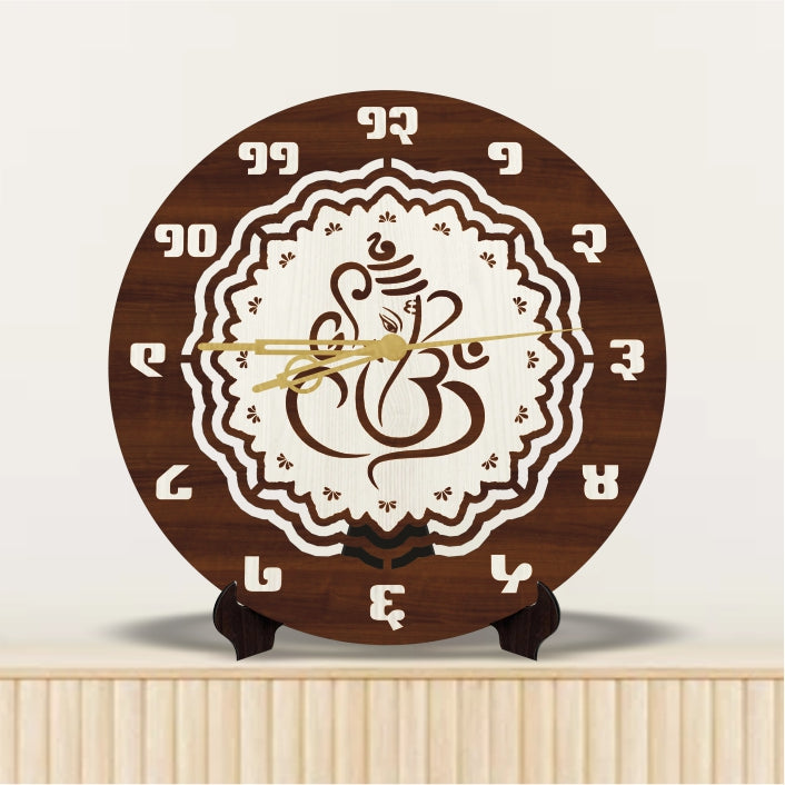 WOODEN GANESH CLOCK 12″