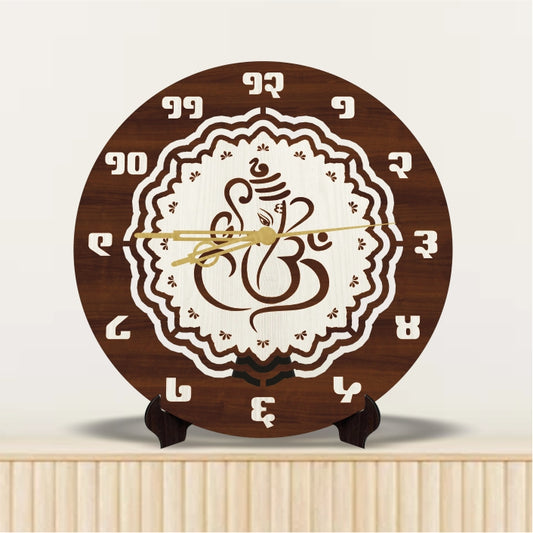 WOODEN GANESH CLOCK 12″