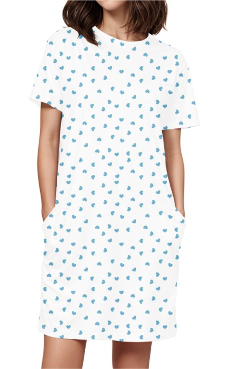 "Blue Heart Print" Women Dress