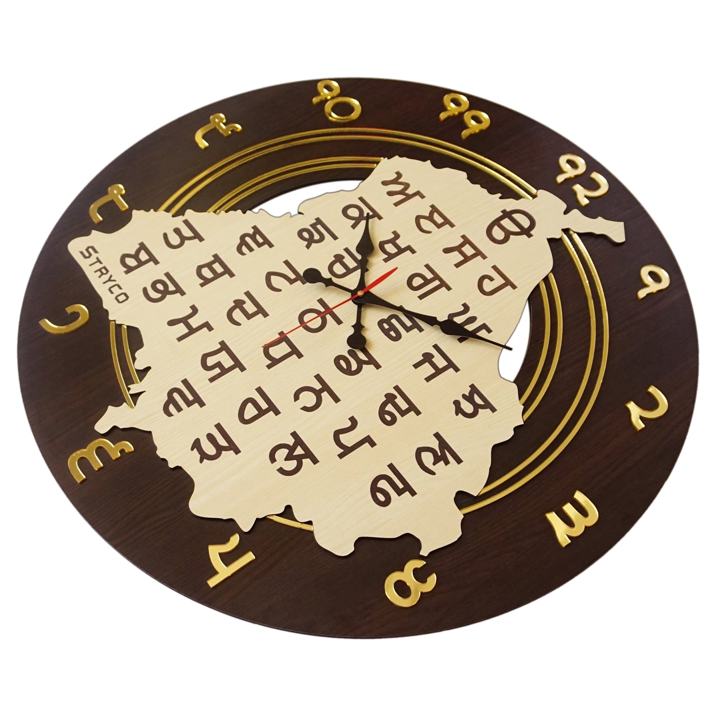 Gurumukhi Punjab MAP Wooden Clock  Home and Wall Decor Item  24x24 INCHES  Silent Sweep Machine  Midnight Edition with Gurmukhi Punjabi Digits Timepiece