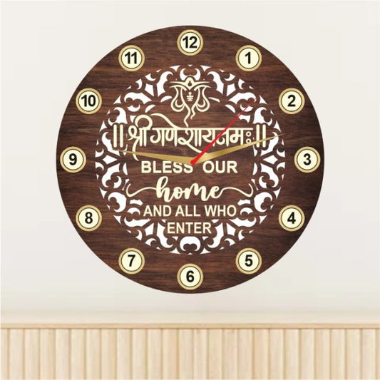 GANESH JI Wooden Clock 18x18